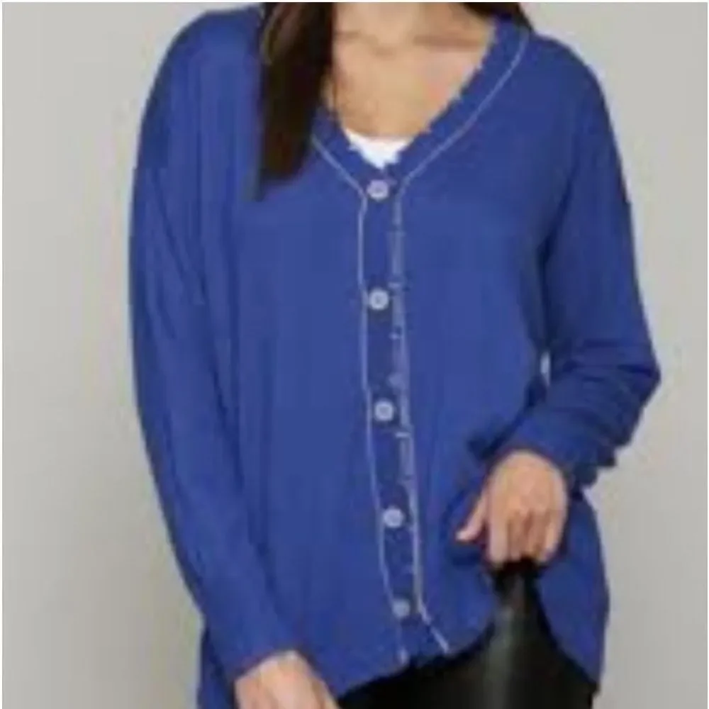 FATE Reversable Distressed Oversized Cardigan Small medium Gray Blue